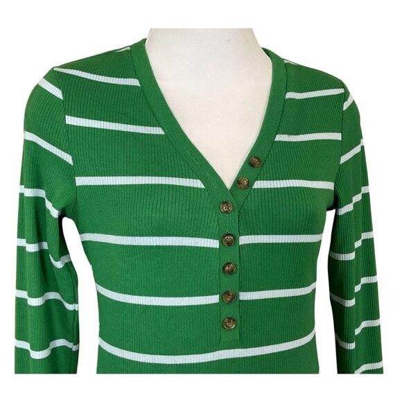 La Ligne X Target Green Light Blue Striped LS V-Neck Button-Front Bodysuit XS - Picture 2 of 7